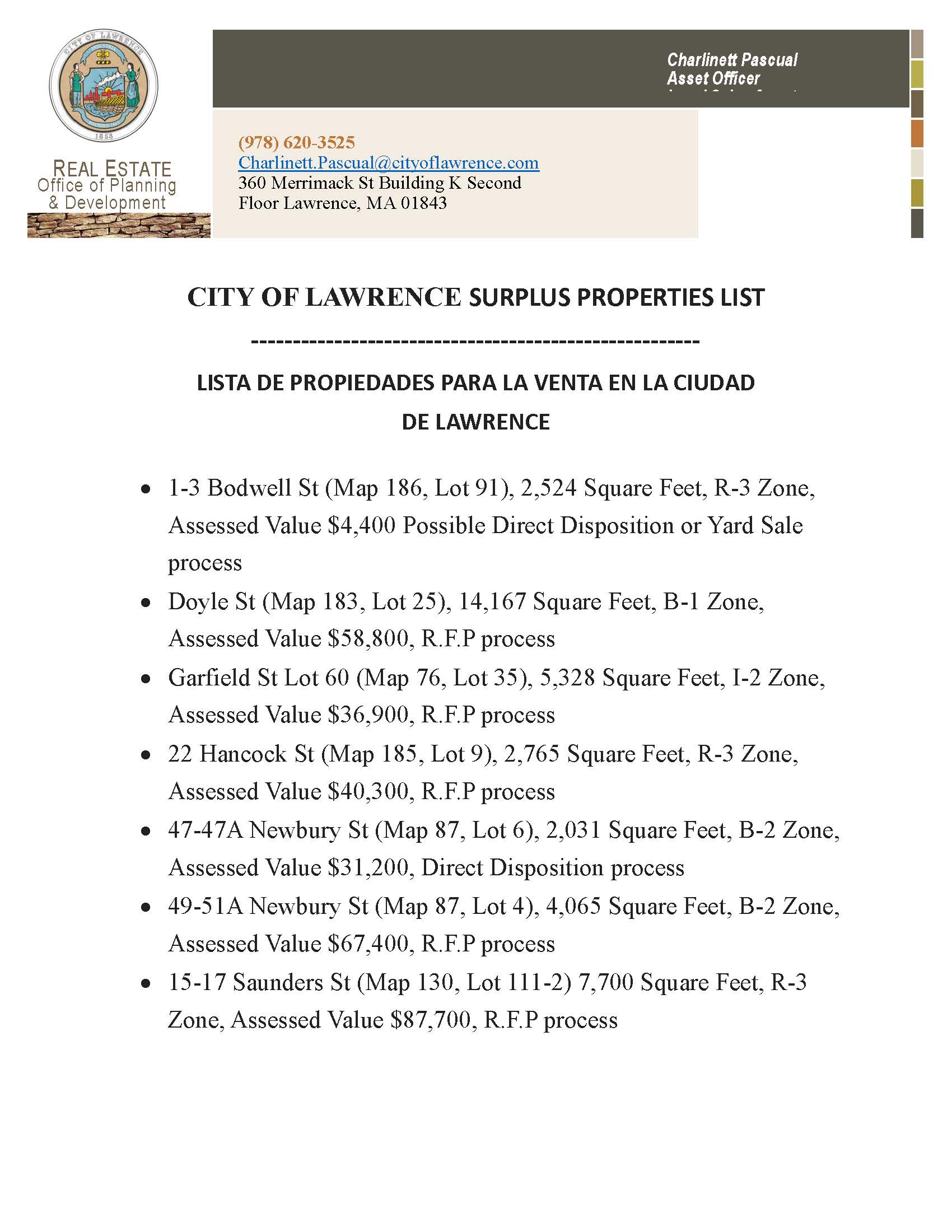 City of Lawrence Surplus Properties List