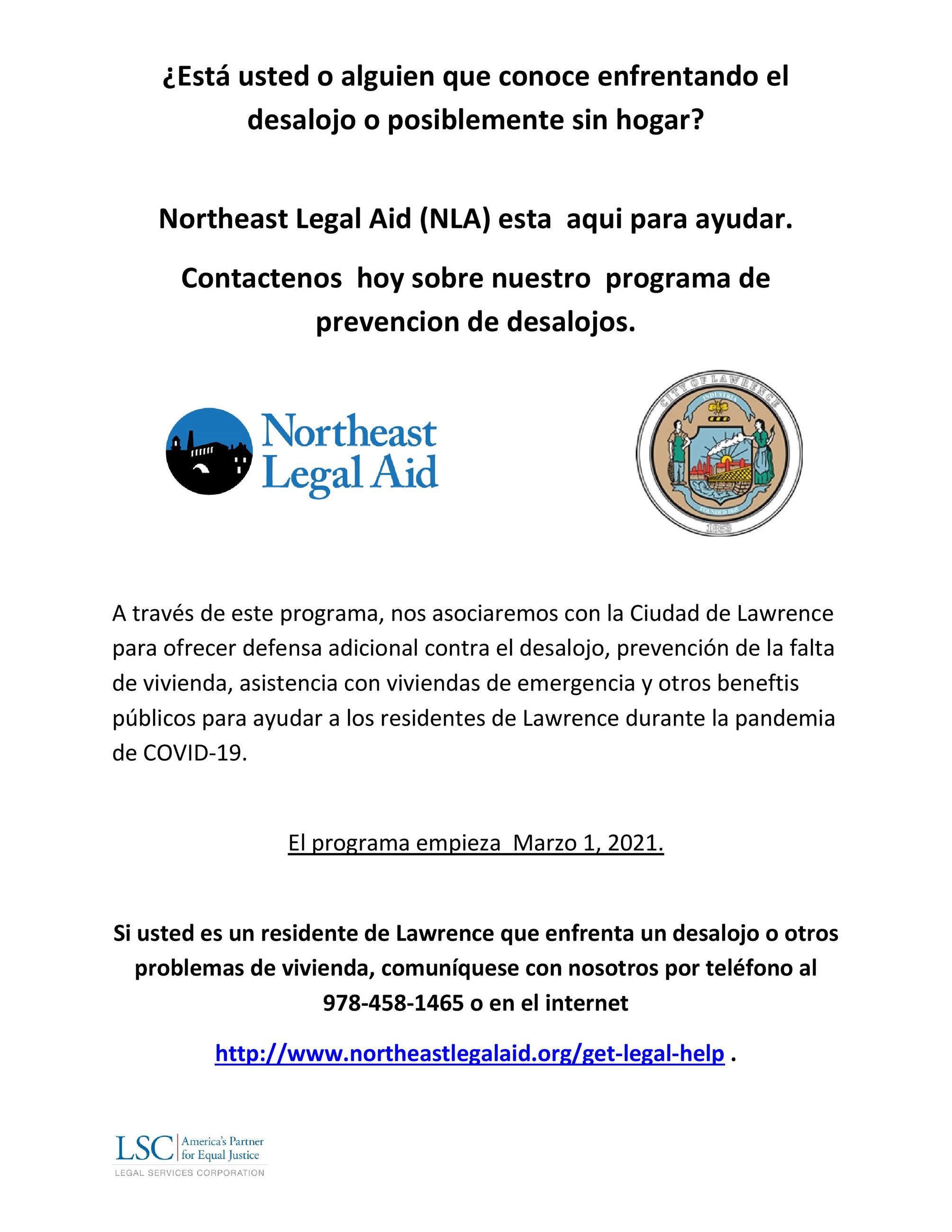 Eviction Defense Program Flyer in Spanish